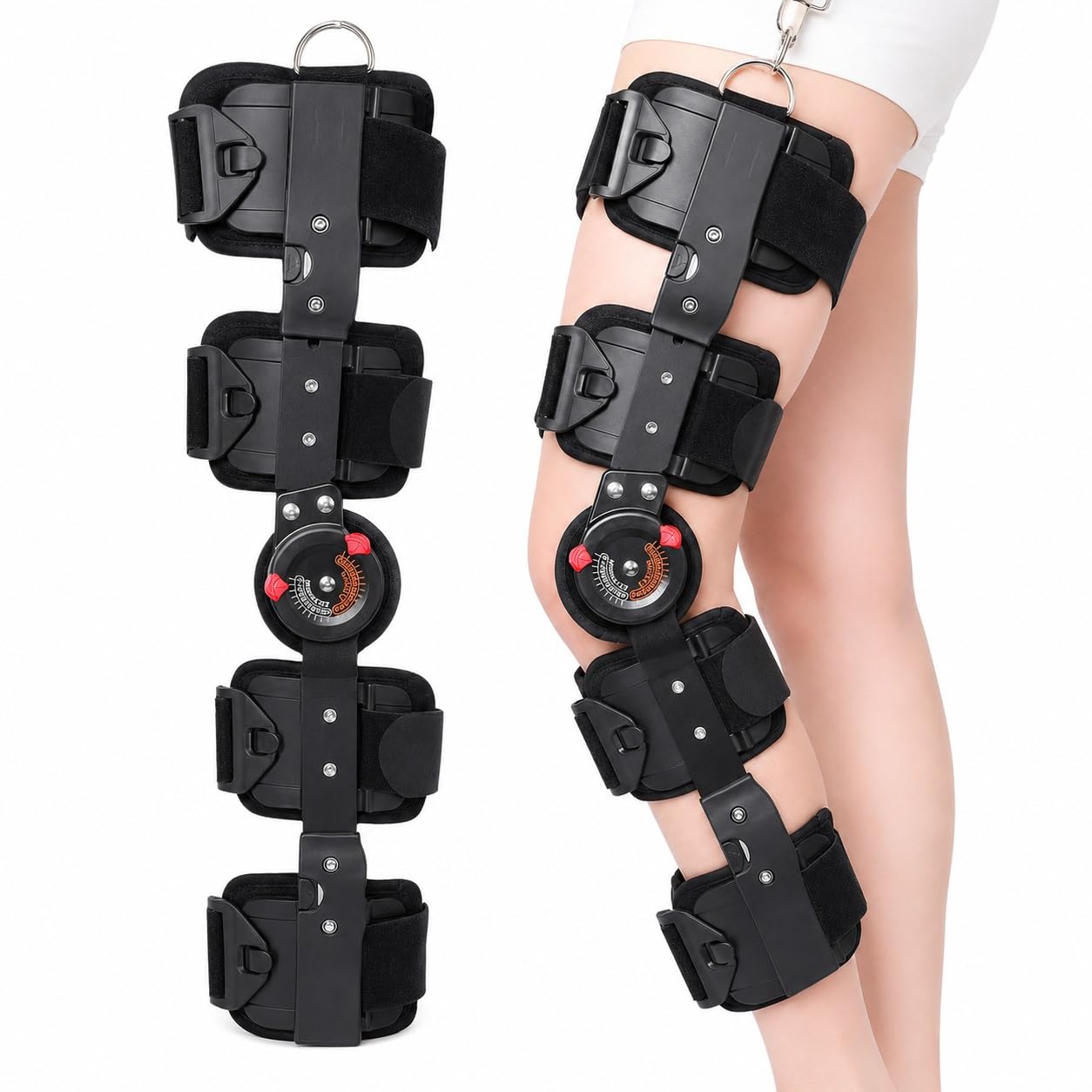 Ginocchiera con cerniera per immobilizzazione del ginocchio, supporto regolabile per il ginocchio, stabilizzatore ortesico per il recupero post-operatorio, lesione del menisco, artrosi del legame