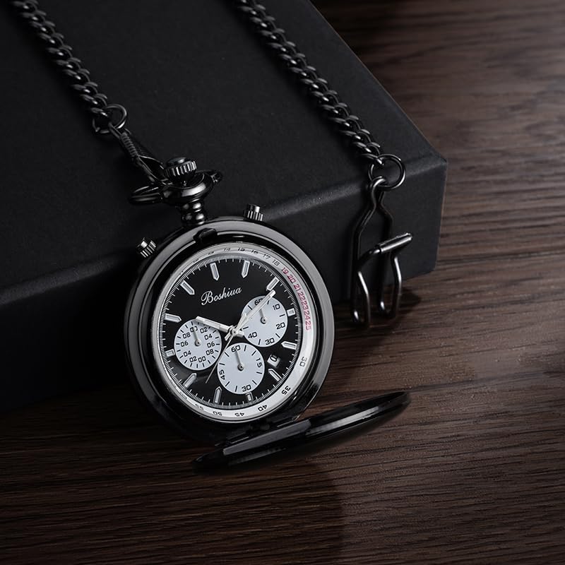 Image of BOSHIYA Multifunctional Stopwatch Calendar Silver Gold Black Pocket Watch with Bracelet
