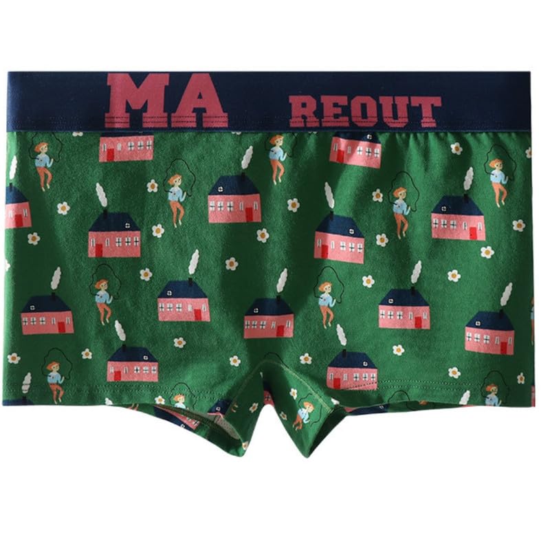 Women's Cotton Boxer Briefs with Printed Pattern and Soft Fit Underwear | Green-L-image-2