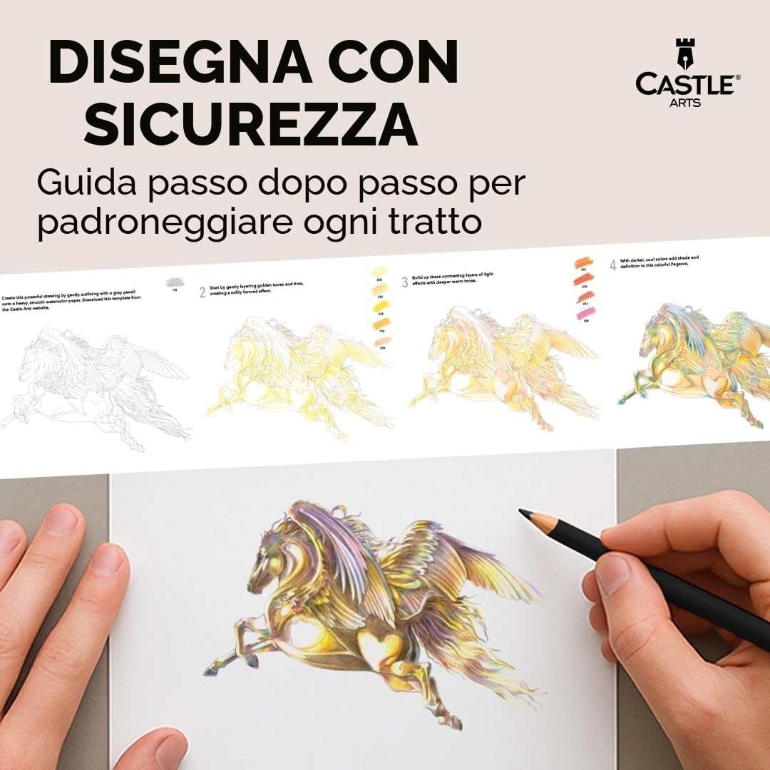 Castle Art Supplies 120 matite ad acquerello con integratori | Pigmenti vibranti di qualità | Disegna e dipingi allo stesso tempo | Per adulti dilettanti e professionisti | In una custodia
