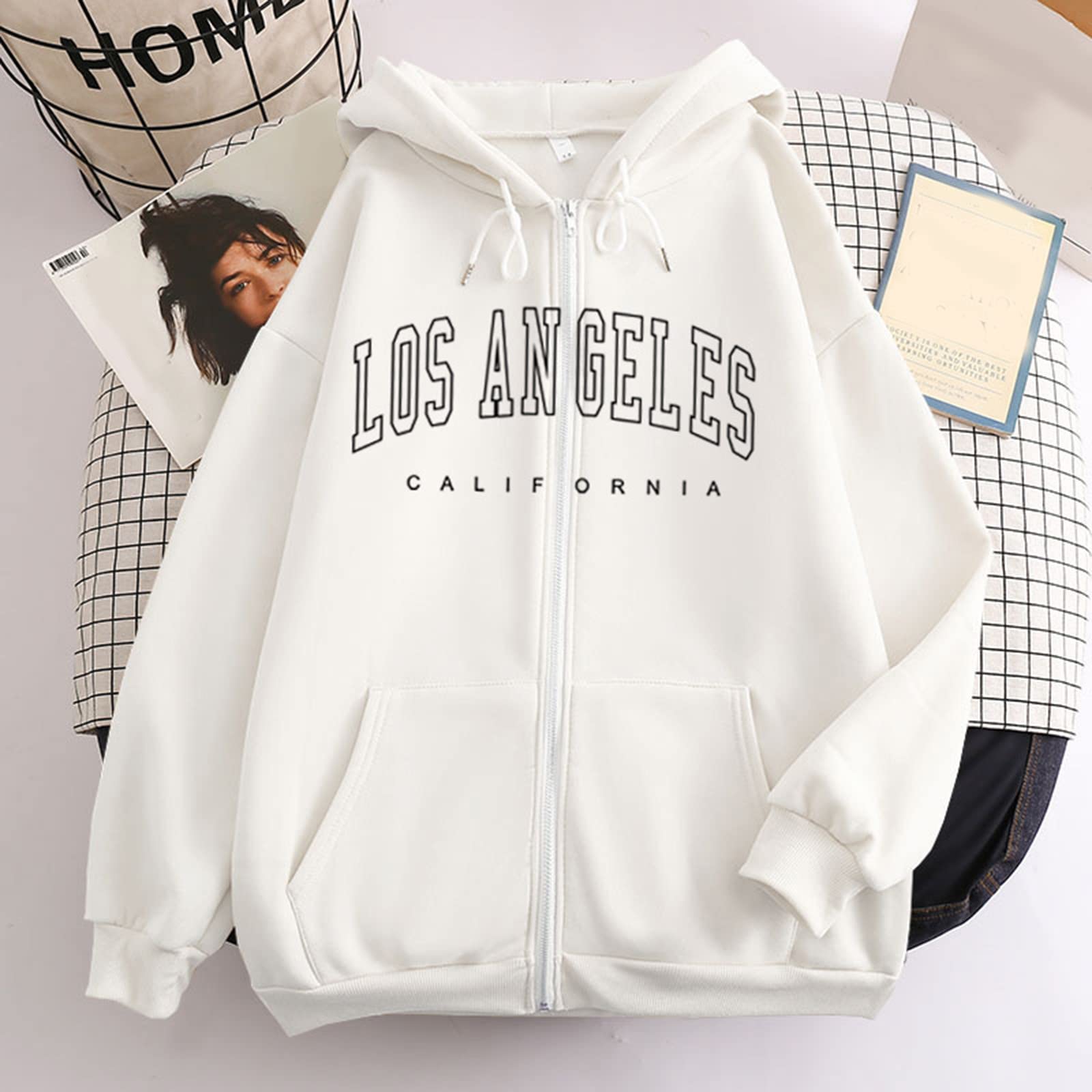 Los Angeles California Gothic Hoodies für Damen, modisch, Blumendruck, Buchstabenpullover, Sweatshirts 2026, unentbehrlich, Reißverschluss, locker sitzende Jacken, cool mit Kapuze, trendig, einfarbig