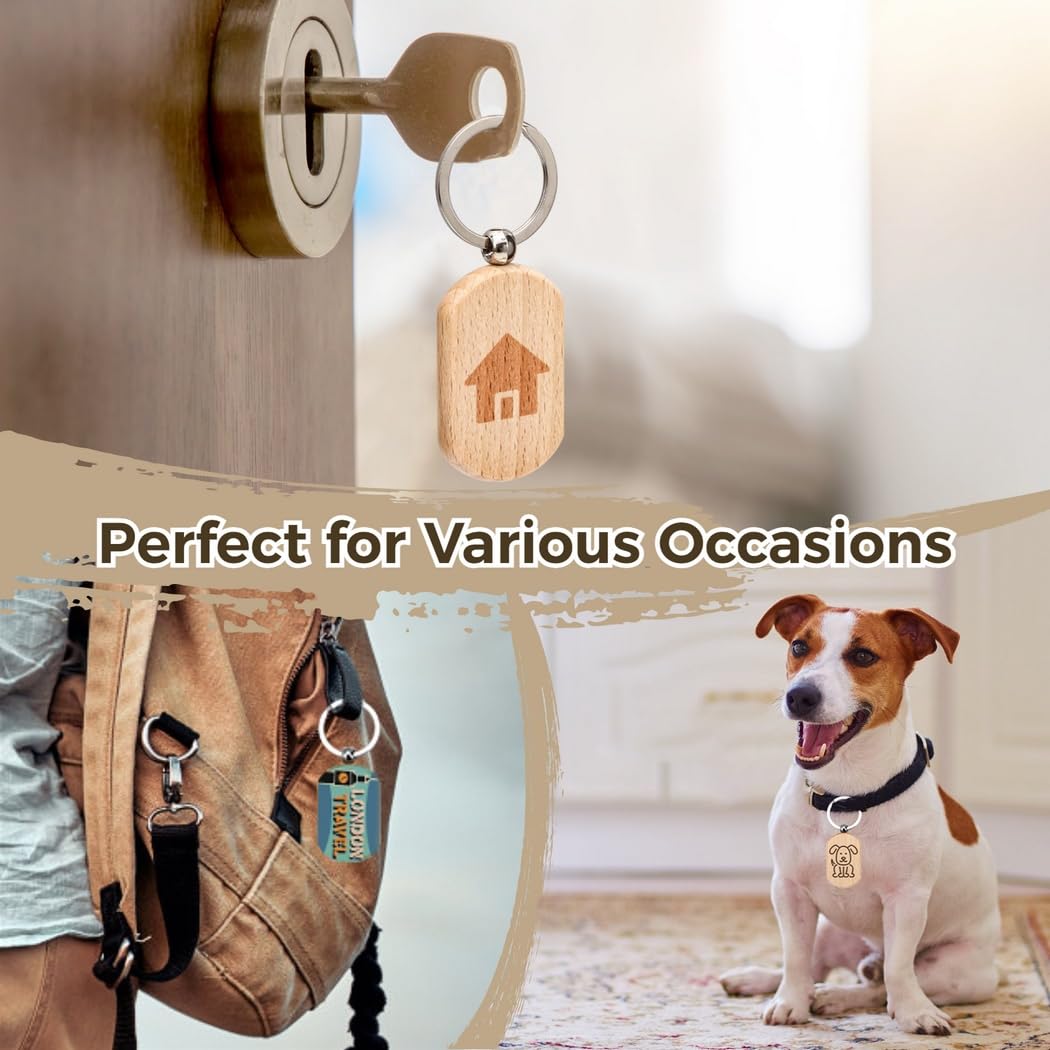 Zestaw 50 drewnianych breloków do samodzielnego wykonania, puste drewniane breloczki do kluczy, do personalizacji, grawerowane zawieszki na prezenty i rękodzieło