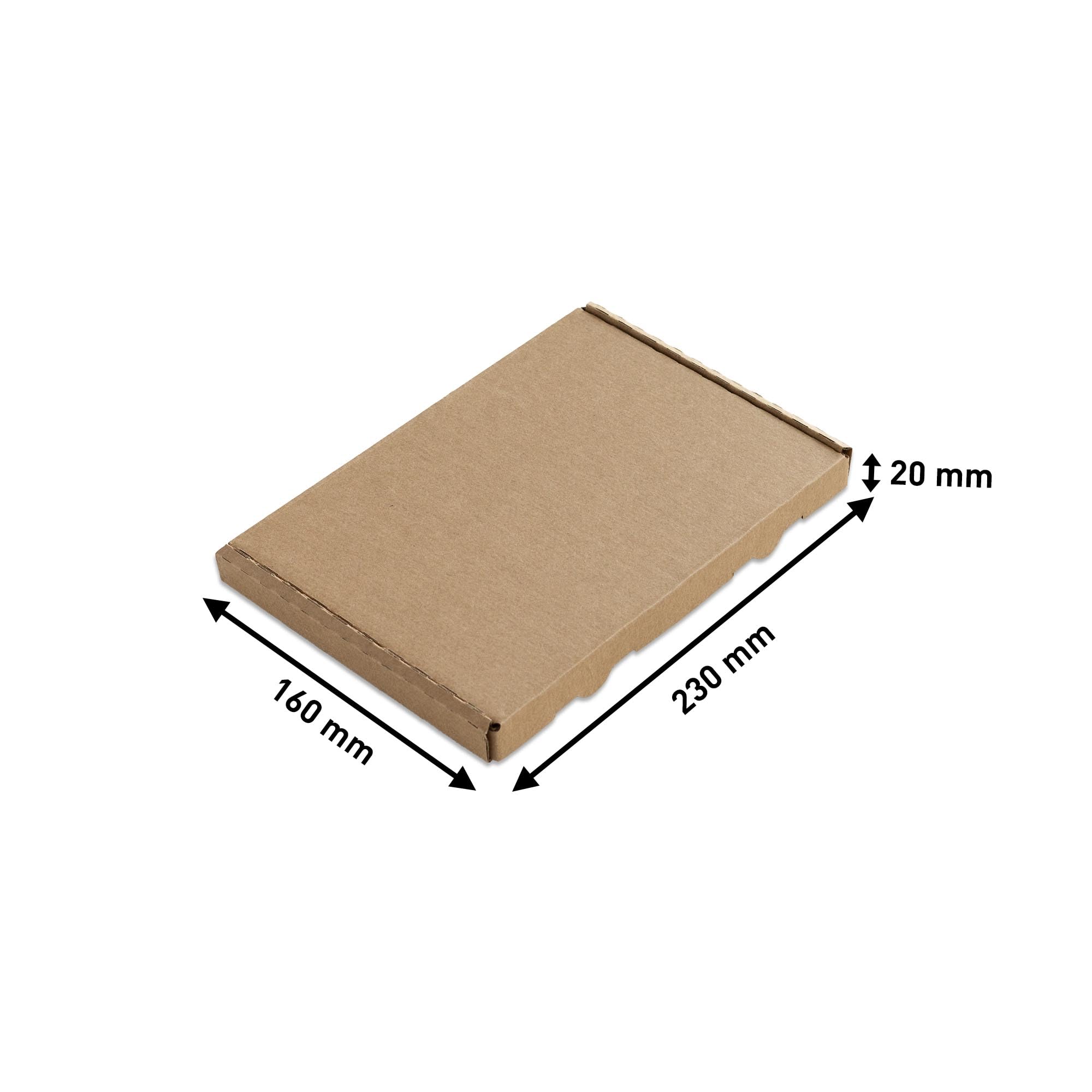 Großbriefkarton 230 x 160 x 20 mm, braun, einwelliger Faltkarton, DIN A5, FEFCO 0427, Versandkarton mit Steckverschluss (200)