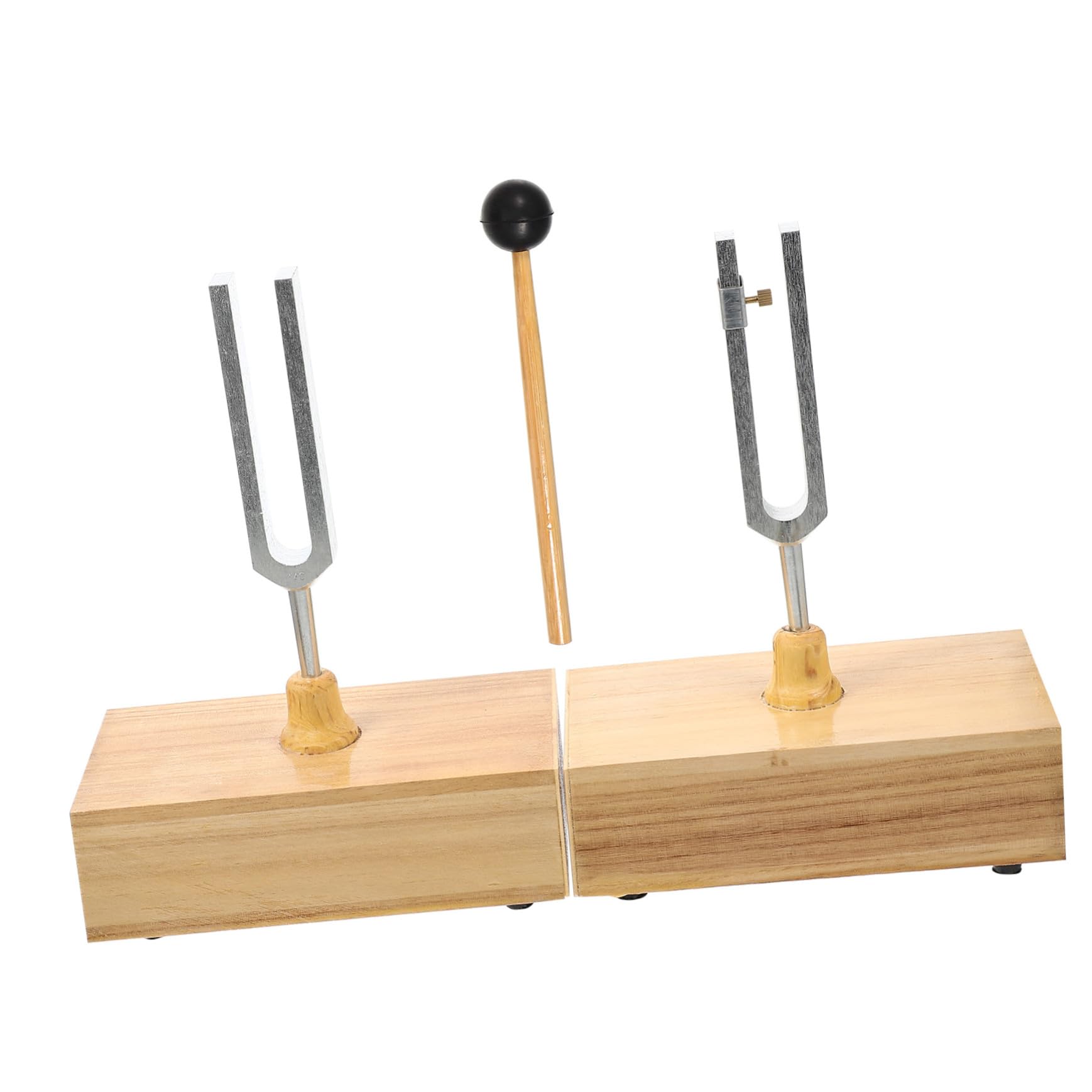 TOYANDONA Stimmgabel Satz 440hz mit Holzsockel und Hammer Metall Stimmgabellehre für Physikalische Experimente und Unterricht Klarer Klang Stabiler Stand für Akustik und Schwingungslehre