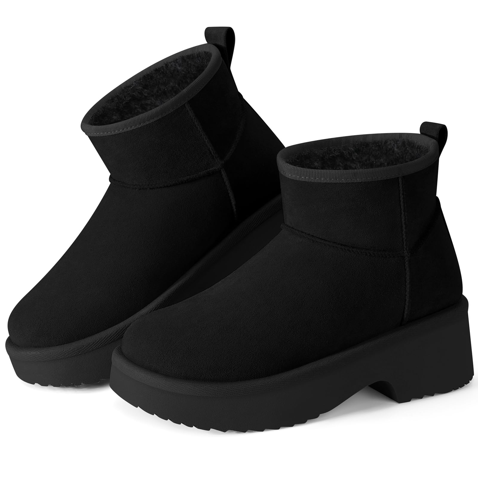 SHIBEVER Black Winter Ankle Boots Women Platform Suede Snow Booties Warm Fur Anti-Slip Waterproof Comfortable Outdoor Shoes Size