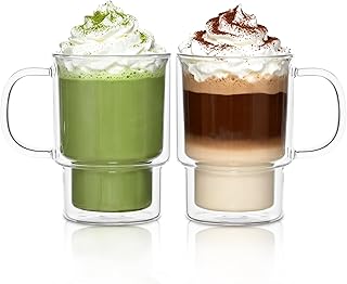 INSETLAN 470ml Doppelwandige Latte Macchiato Gläser Set 2er Set Kaffeeglas Teegläser mit Henkel Borosilikatglas Kaffeetassen Glas für Cappuccino,Tee