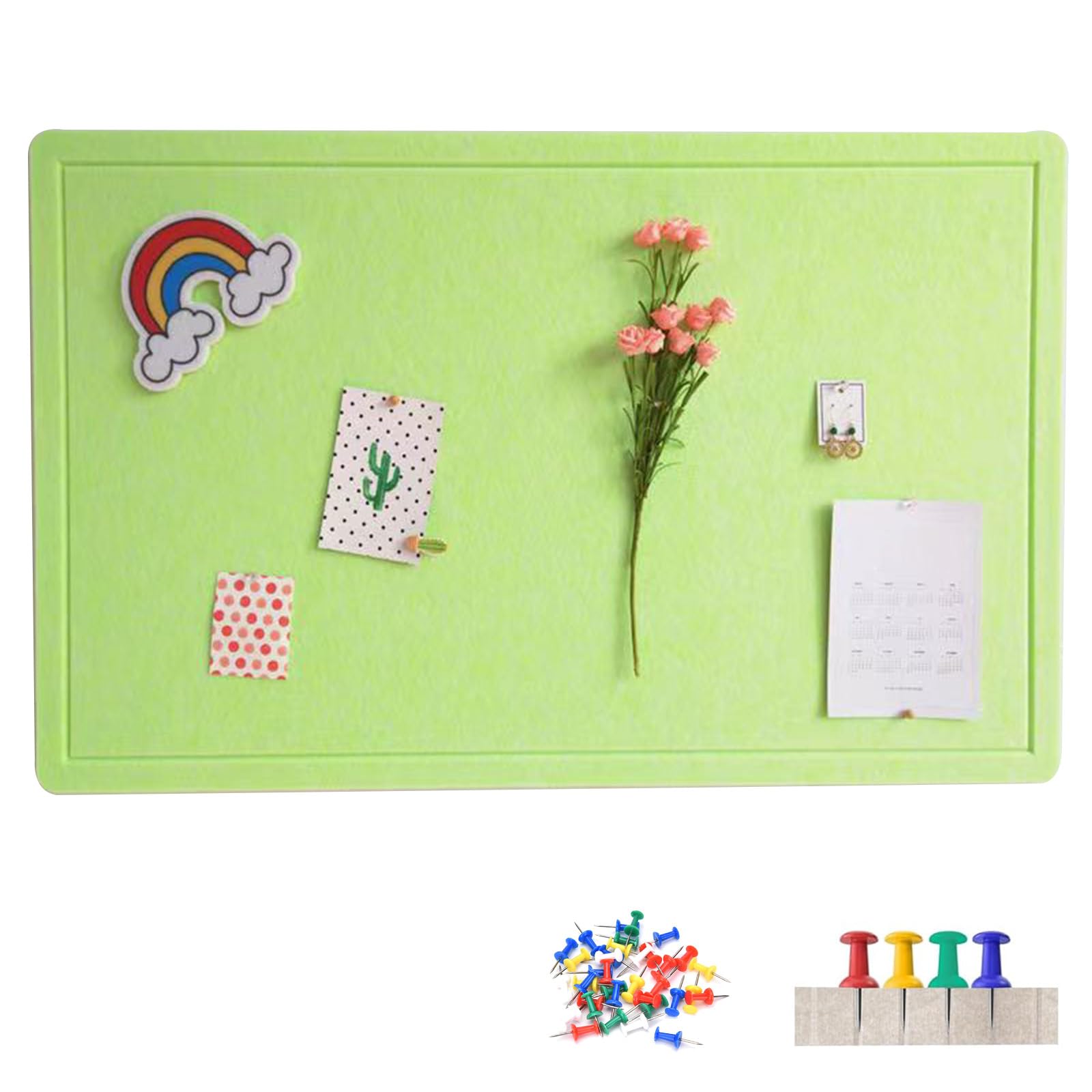 60 x 40 cm large cork board, large pin board, decorative cork wall made of felt, 0.9 cm thick, foldable photo board with self-adhesive tape, felt self-adhesive vision board, push pins felt, emerald