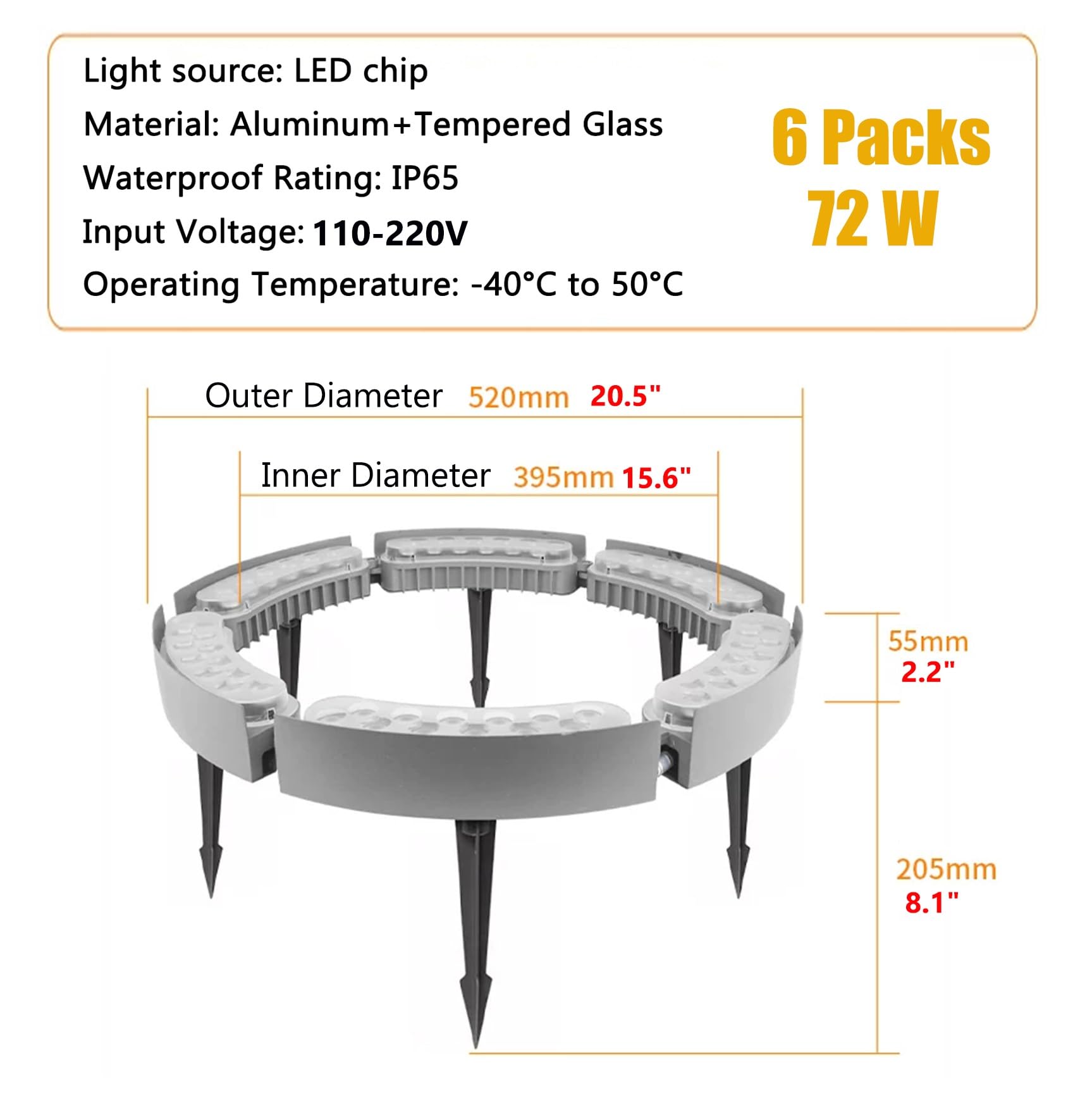 Lampki choinkowe LED z kołkiem uziemiającym, wodoodporne zewnętrzne reflektory krajobrazowe LED IP65 do dekoracji ogrodu(Cool White,6 Packs)