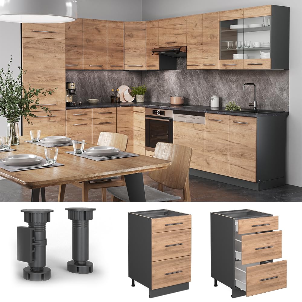 Vicco Mueble bajo de Cocina Fame-Line, Roble Dorado, 50 cm | sin encimera, para combinar con otros módulos de la serie Fame-Line