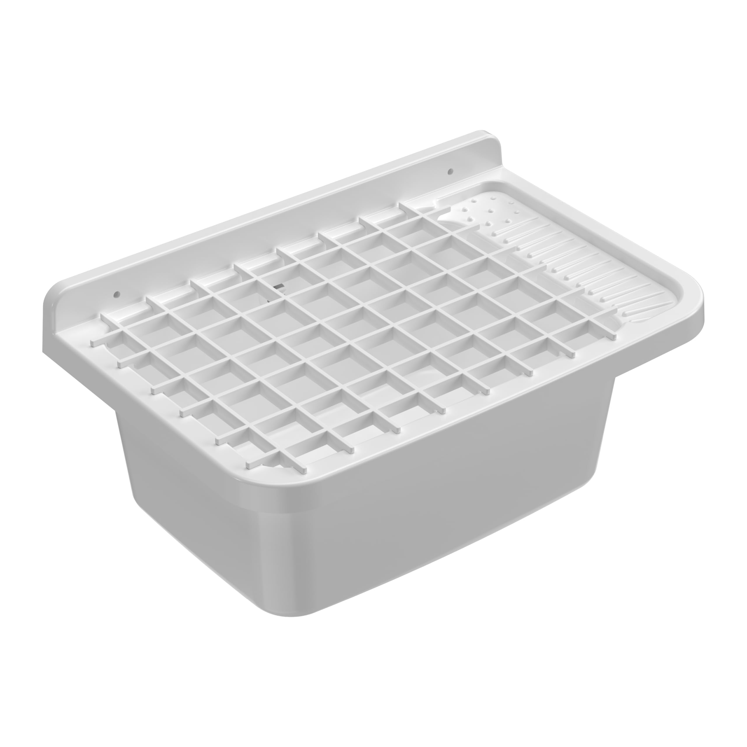 Adventa PP Resin Tub with Grid, Wall Fixing, with Siphon and Drain, Acid Resistant for Common Use, Laundry, Garage, Outdoor, 60L x 40W x 25H cm, White