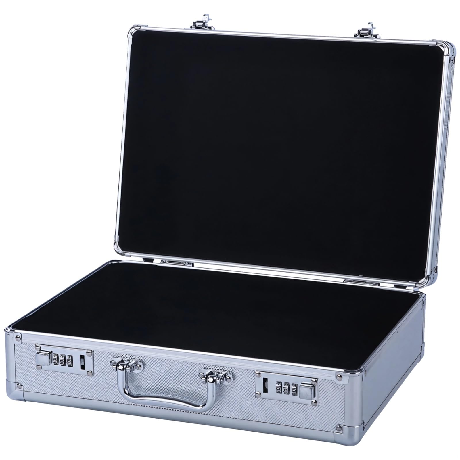 Cassetta di sicurezza portatile da viaggio con serratura a combinazione a 3 cifre, esterno in lega di alluminio, argento, 35 x 24 x 14 cm