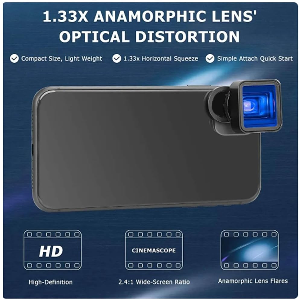 1 obiettivo anamorfo da 1,33 X, obiettivo cinematografico per cellulare, obiettivo video widescreen, tramite l'app Filmic Pro