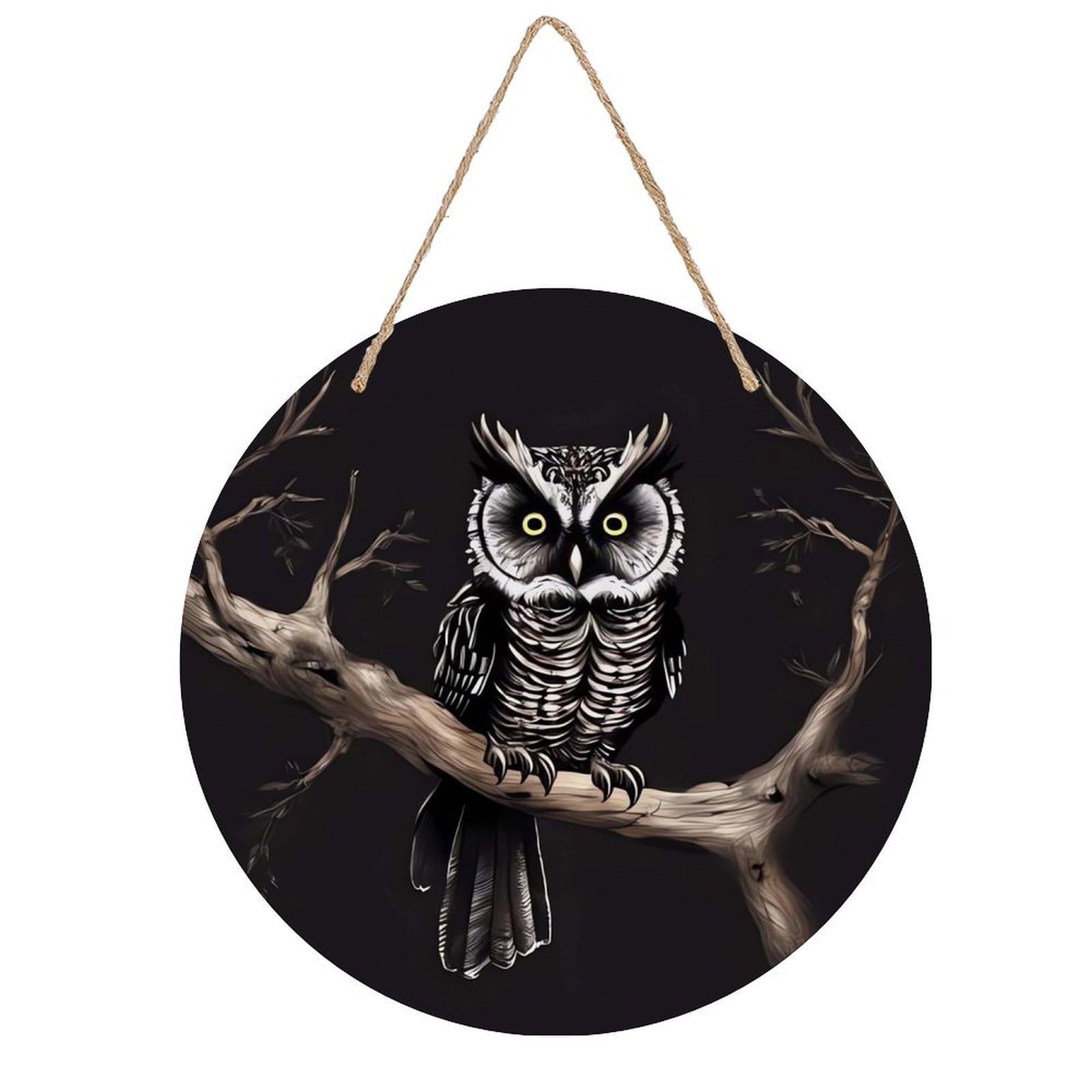 VstaDank Late Night Owl Wall Art Decor with Ropes Wooden Hanging Sign Hanging Wall Decor Artwork Round Wood Painting Modern Wall Prints Decor Picture for Office Bar Home Decors
