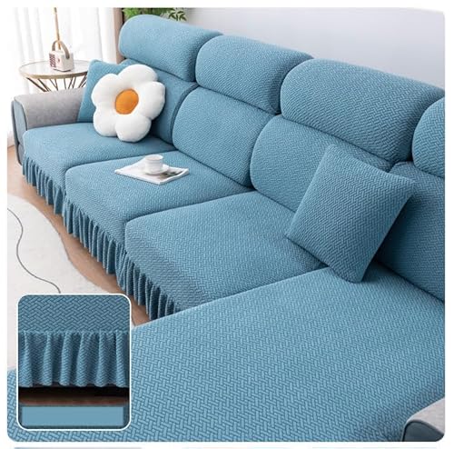 ソファー座面カバー 3人掛け 2人掛け 北欧風 ストレッチフィット ソファーカバー フリル付き 1人掛け 4人掛け かけるだけ 滑り止め ソファー保護カバー 犬猫対策 四季適用 収納便利(ブルー,ヘッドレストカバー)