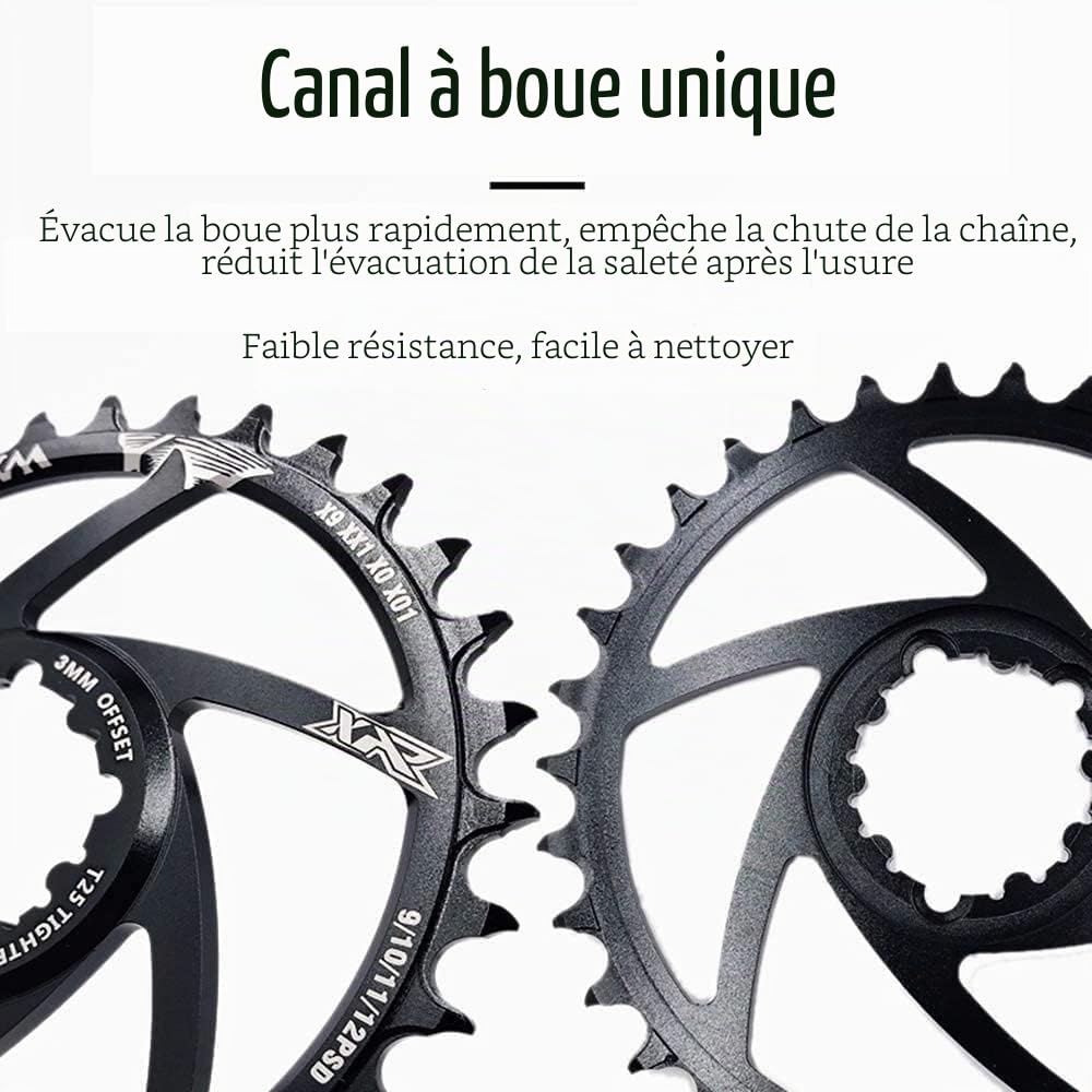 YBEKI Plateau VTT CNC 7075-T6 30T-38T - Roue à Chaîne Eagle Tooth Design, Déport 3/6mm, Montage Direct SRAM GXP/XX1/X01, Anodisation Dure HV800 (60-80g)