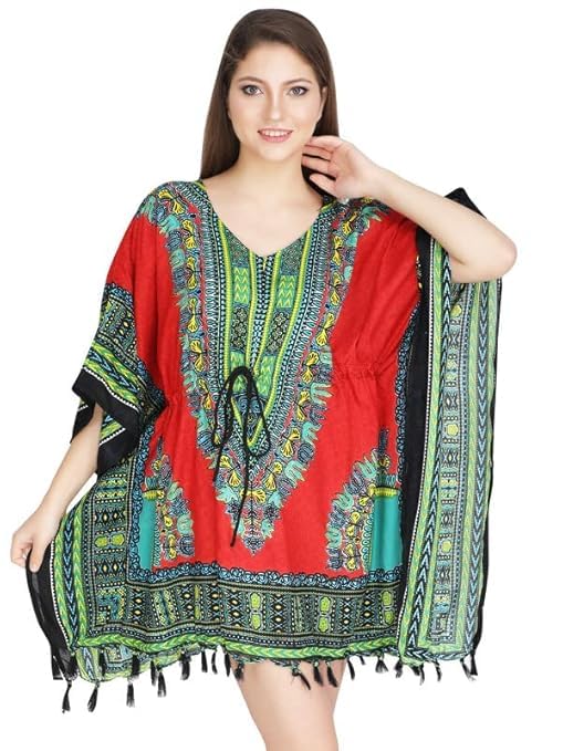 ukal Women's Tunic/Summer Short Kaftan Beach Cover Up, Short Ethnic Dress for Women, Tasseled Hem, Short Sleeve-picture-25