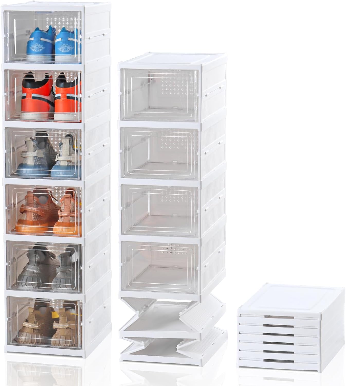 SQUADO Scatole Scarpe Porta Trasparenti 6 Piani Pieghevole Contenitori Organizzatore Portascarpe Scarpiera Shoe Storage Box con coperchio