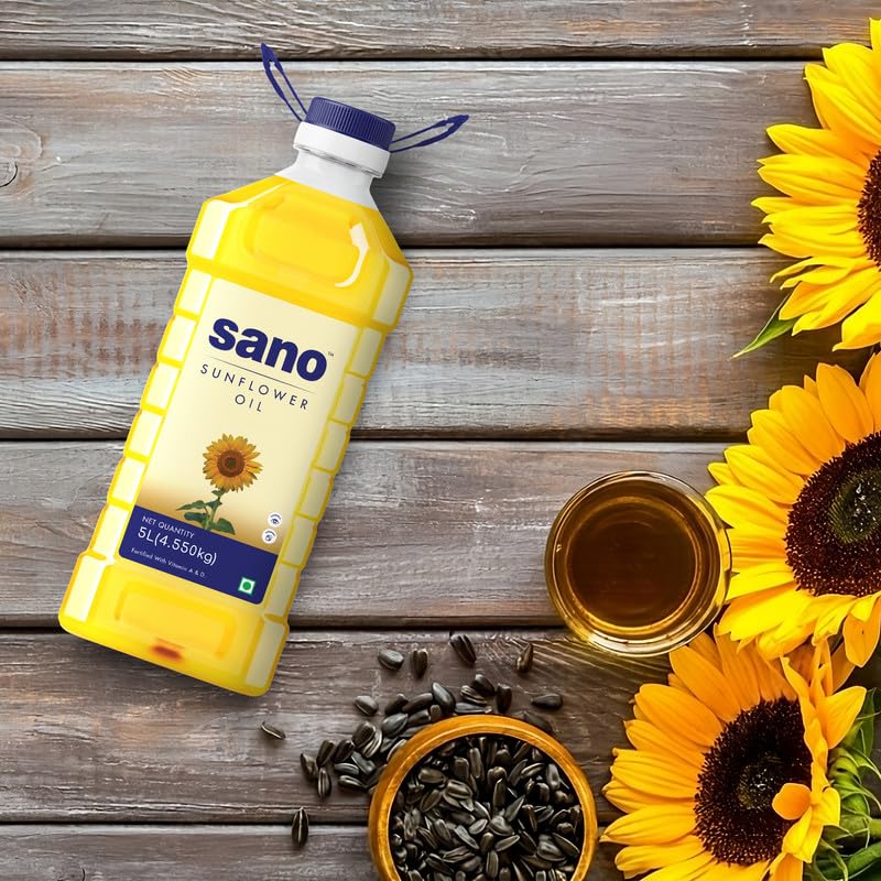 Image of Sano Sunflower Oil 5 Ltr Pet Bottle - Pure, Nutrient-rich Cooking Oil With High Smoke Point - Ideal For Frying, Sauteing, And Baking (5 Ltr X 2 Pack).