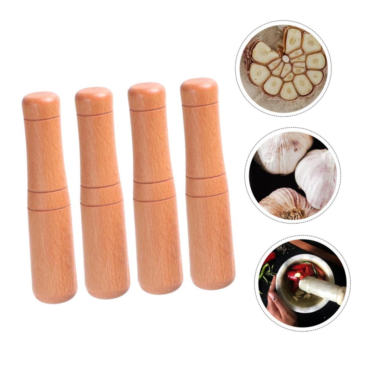 Garneck 4pcs Wooden Garlic Grinding Sticks Natural Masher for Mashing Garlic and Spices Elegant Texture and Smooth Surface for Kitchen Use