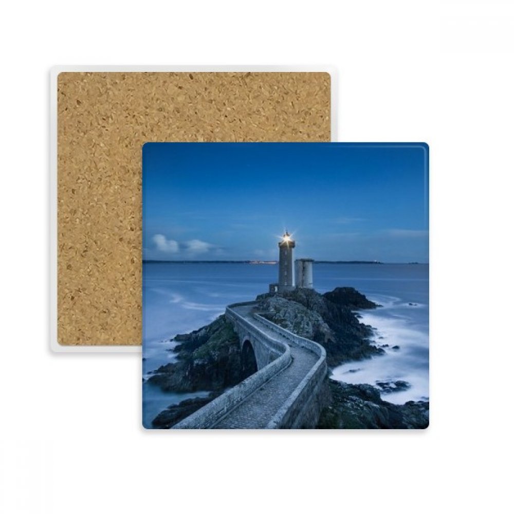 Dessous de verre carré en pierre absorbante bleu océan foncé pour tasses et mugs x2