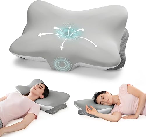 Almohada cervical para aliviar el dolor de cuello, almohadas ergonómicas de espuma viscoelástica con funda de enfriamiento y alturas ajustables,