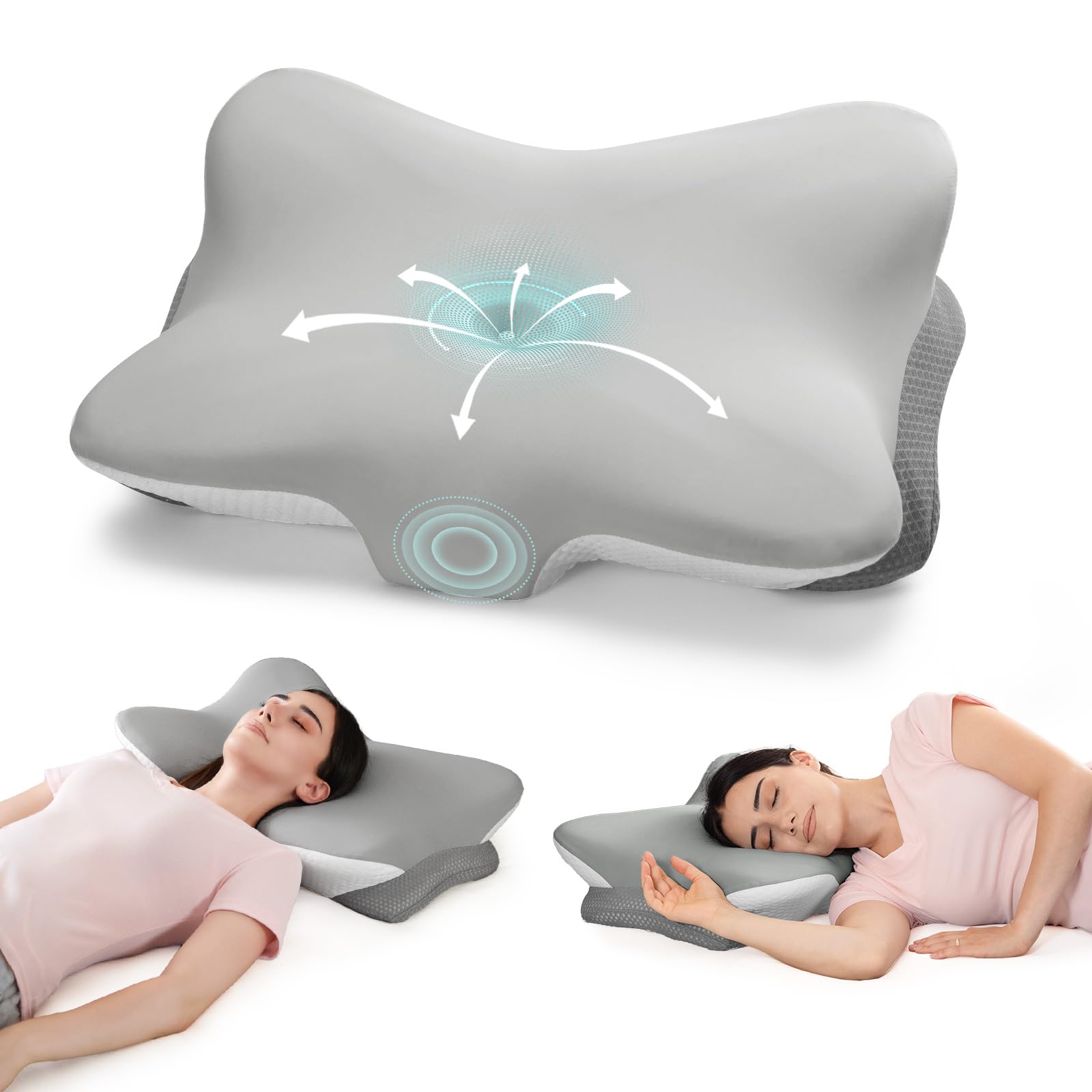 Cervical Pillow for Neck Pain Relief - Ergonomic Memory Foam Contour Pillows with Cooling Cover Adjustable Heights Orthopedic