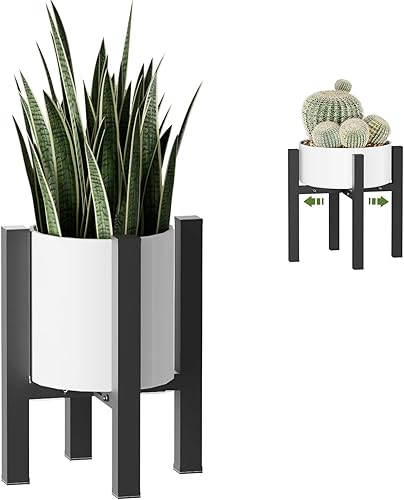 Miniatura 8 de Soporte de metal ajustable para plantas, resistente para interiores y exteriores, para macetas de 8 a 13 pulgadas, color blanco (maceta no incluida)