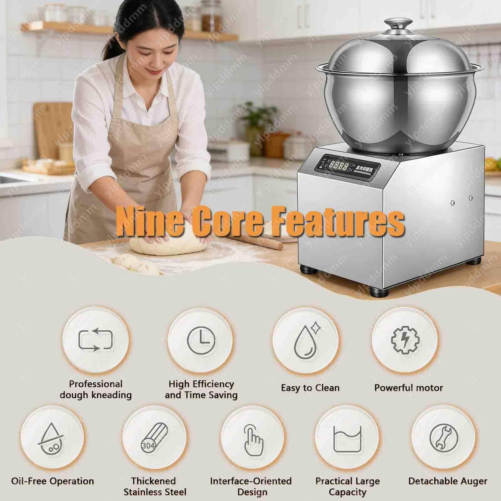 Miscelatore Di Pasta Commerciale, Impastatrice Professionale per Farina 8KG | impastatrice a Spirale Elettrica da 1400 Giri/Min, con timer per ristoranti, pizzerie e panetterie