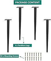 Vista 6 de Paquete de 4 patas para muebles, patas redondas cónicas para muebles, pie de metal resistente para sofá, armario, bar, cama, mesa, silla, sofá
