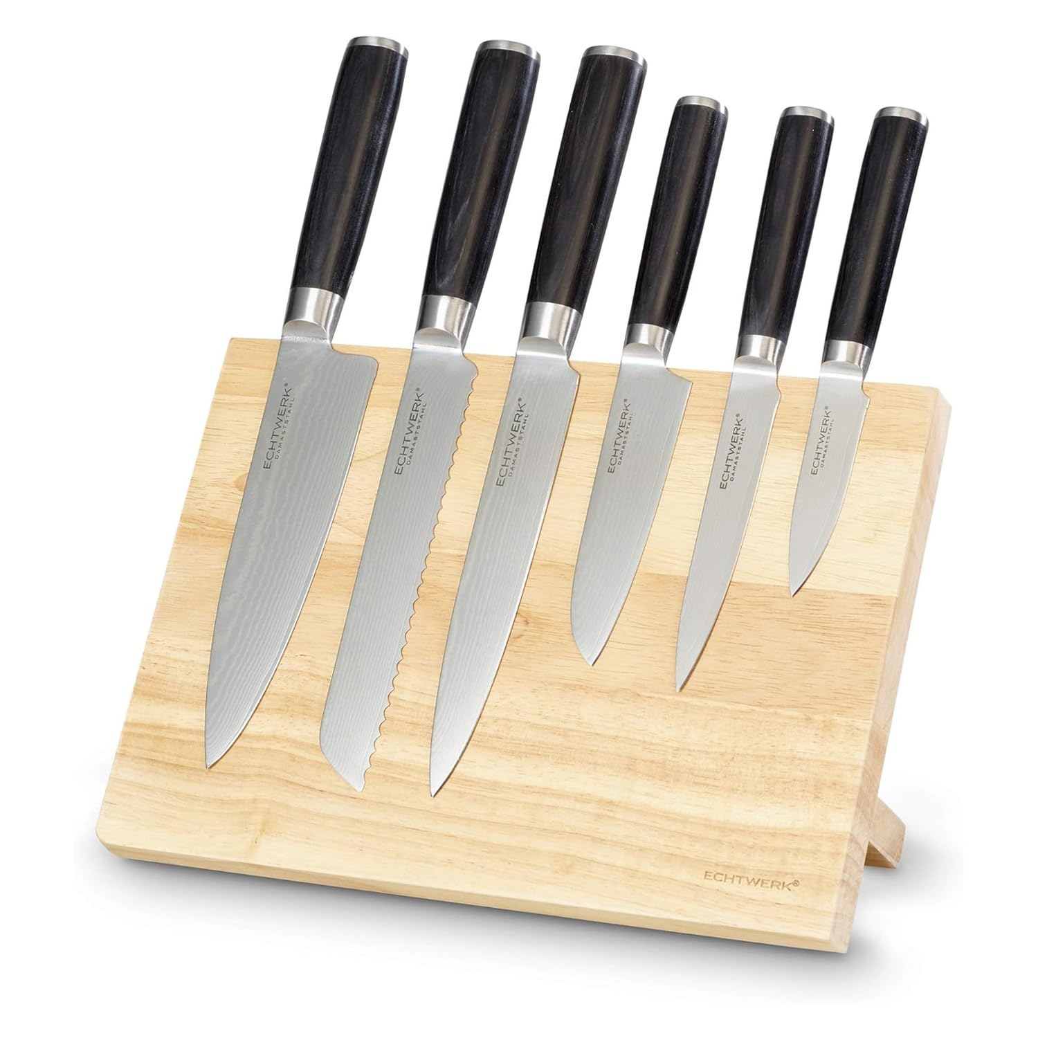 ECHTWERK Set Coltelli Damasco 7 Pezzi Con Blocco Magnetico: Chef, Pane, Santoku, Filetto, Multiuso E Spelucchino