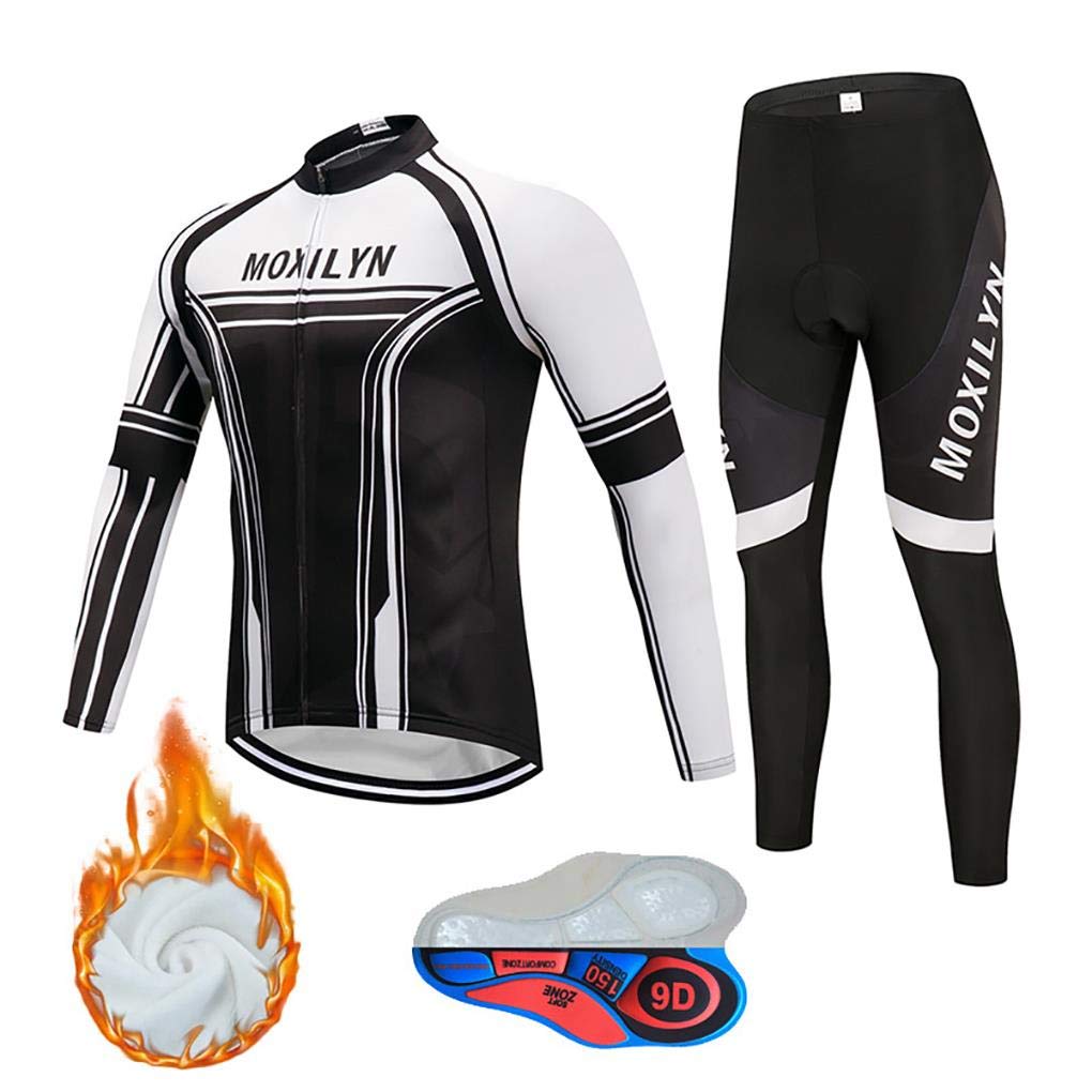Moxilyn Conjunto Jersey De Ciclismo,Polar Térmico De Invierno Manga Larga,Ropa De Ciclismo,Top De Manga Larga y Pantalones Largos De Johns,Set De Ciclismo Caliente,Cálido ya prueba de viento