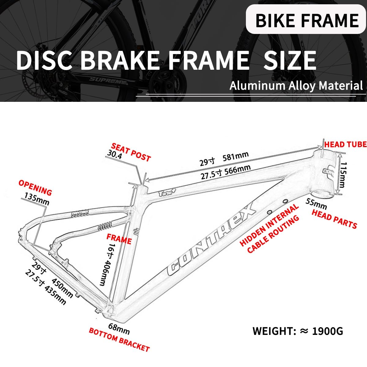 QUYCOIU Fahrradrahmen 27,5/29er Mountainbike-Rahmen Scheibenbremse Aluminiumlegierung Rahmen Schnellspanner 135 Mm Rahmen Für Große Laufräder Interne Kabelführung(Black red,27.5) Sport & Freizeit