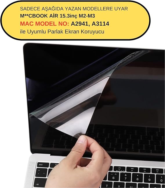 McStorey MacBook Air 15.3 Ekran Koruyucu Parlak Anti Scratch HD PET Film A2941 M2 A3114 M3 A3241 M4 A3448 M5 Uyumlu Retina Net Görüntü Çizilmeye Dayanıklı Şeffaf