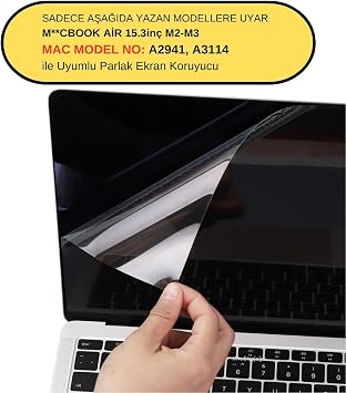 McStorey MacBook Air 15.3 Ekran Koruyucu Parlak Anti Scratch HD PET Film A2941 M2 A3114 M3 A3241 M4 A3448 M5 Uyumlu Retina Net Görüntü Çizilmeye Dayanıklı Şeffaf