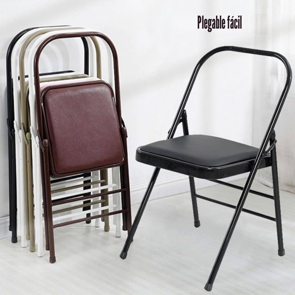 Silla Plegables De Yoga Pilates, Silla Auxiliar Yoga para Hogar, Silla De Yoga Iyengar Plegable, Silla De Yoga De Metal con Respaldo, Cuero PU De Calidad(Orange)