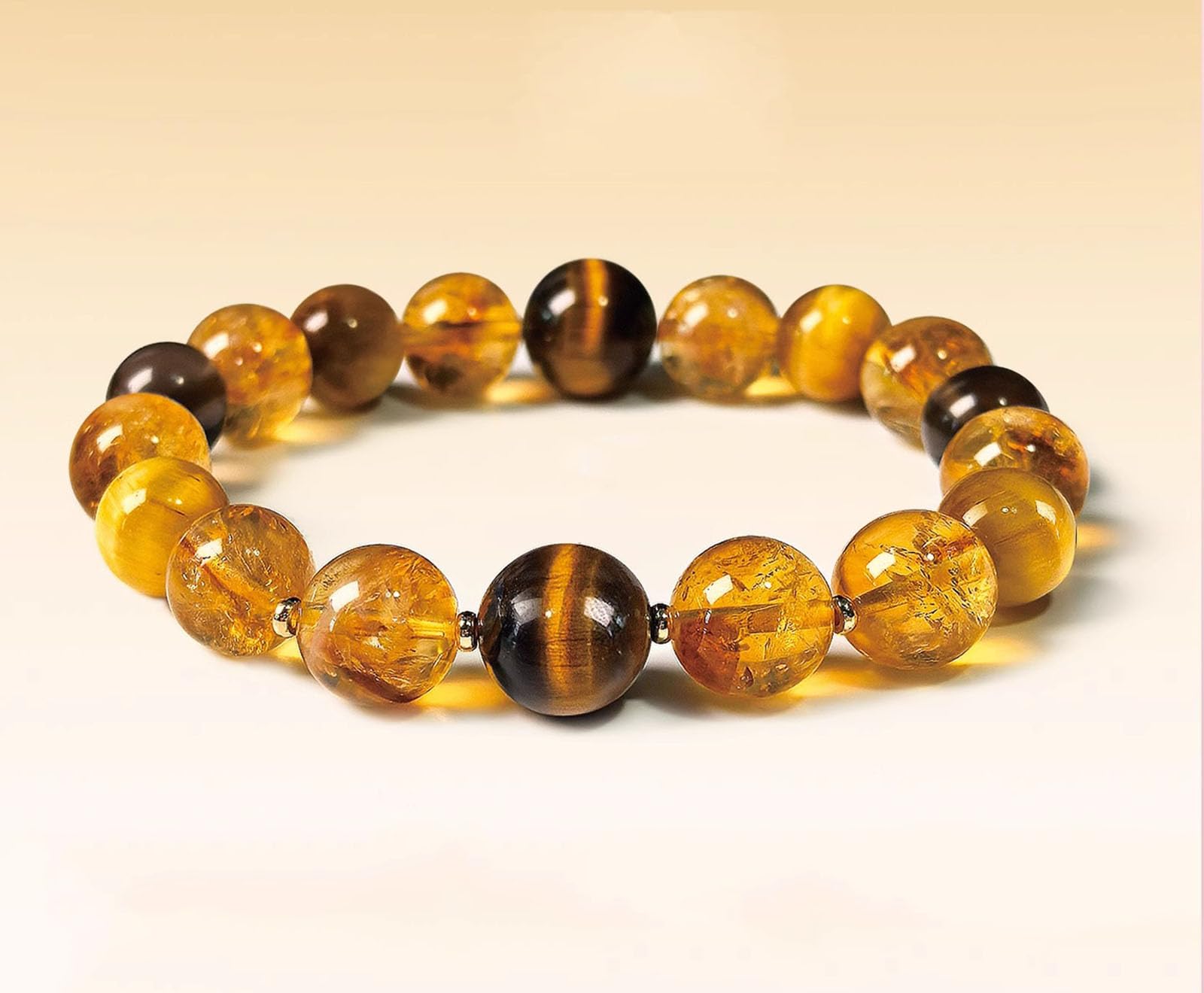 Braccialetti con Perline di Occhio di Tigre, Braccialetti di Cristallo curativo Fatti a Mano, Braccialetti Elastici in Pietra di Cristallo Giallo Naturale per Uomo e Donna,15.5mm