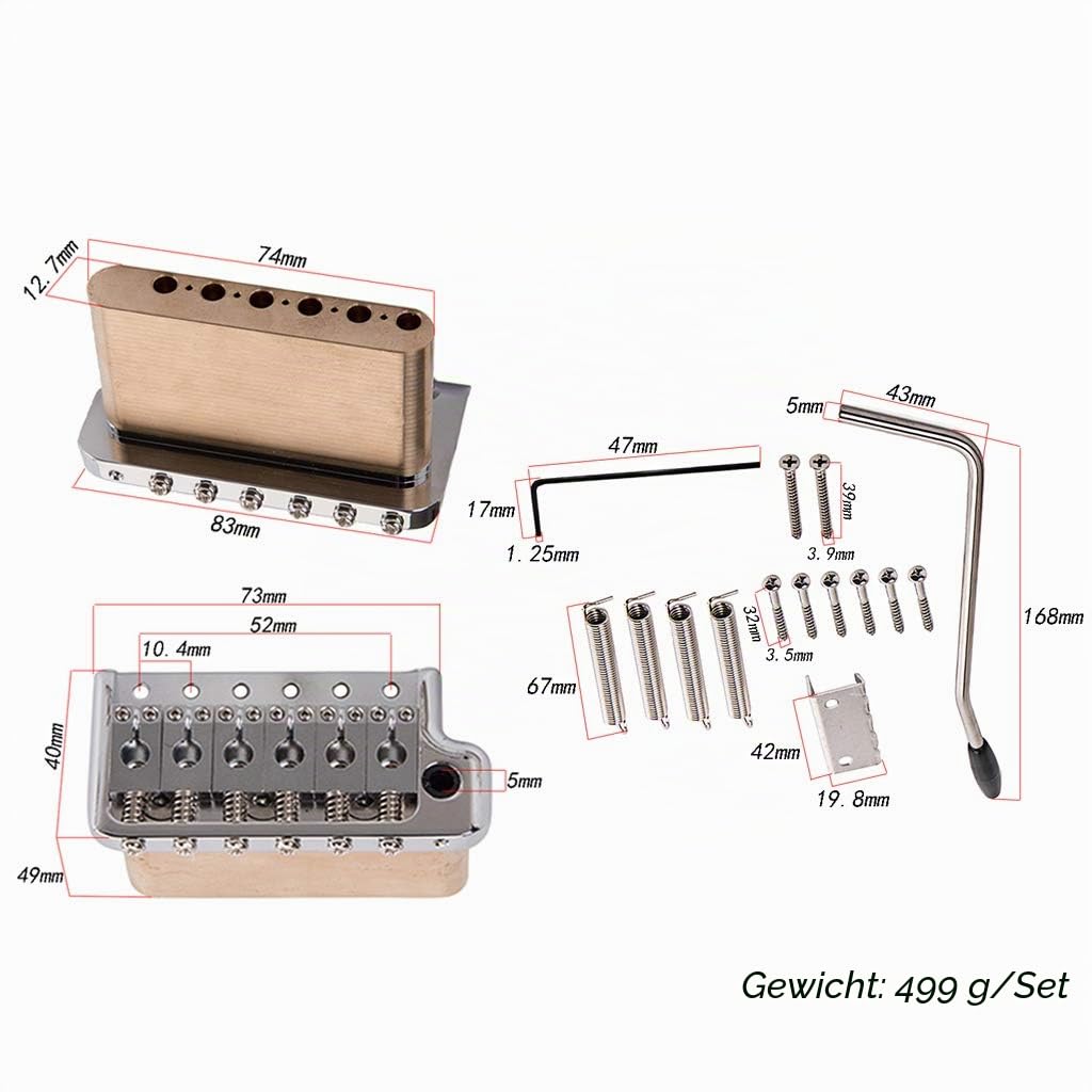 Alnicov E-Gitarre Tremolo-System Messingbrücke und Edelstahl-Sättel für Strat ST Gitarre Ersatz