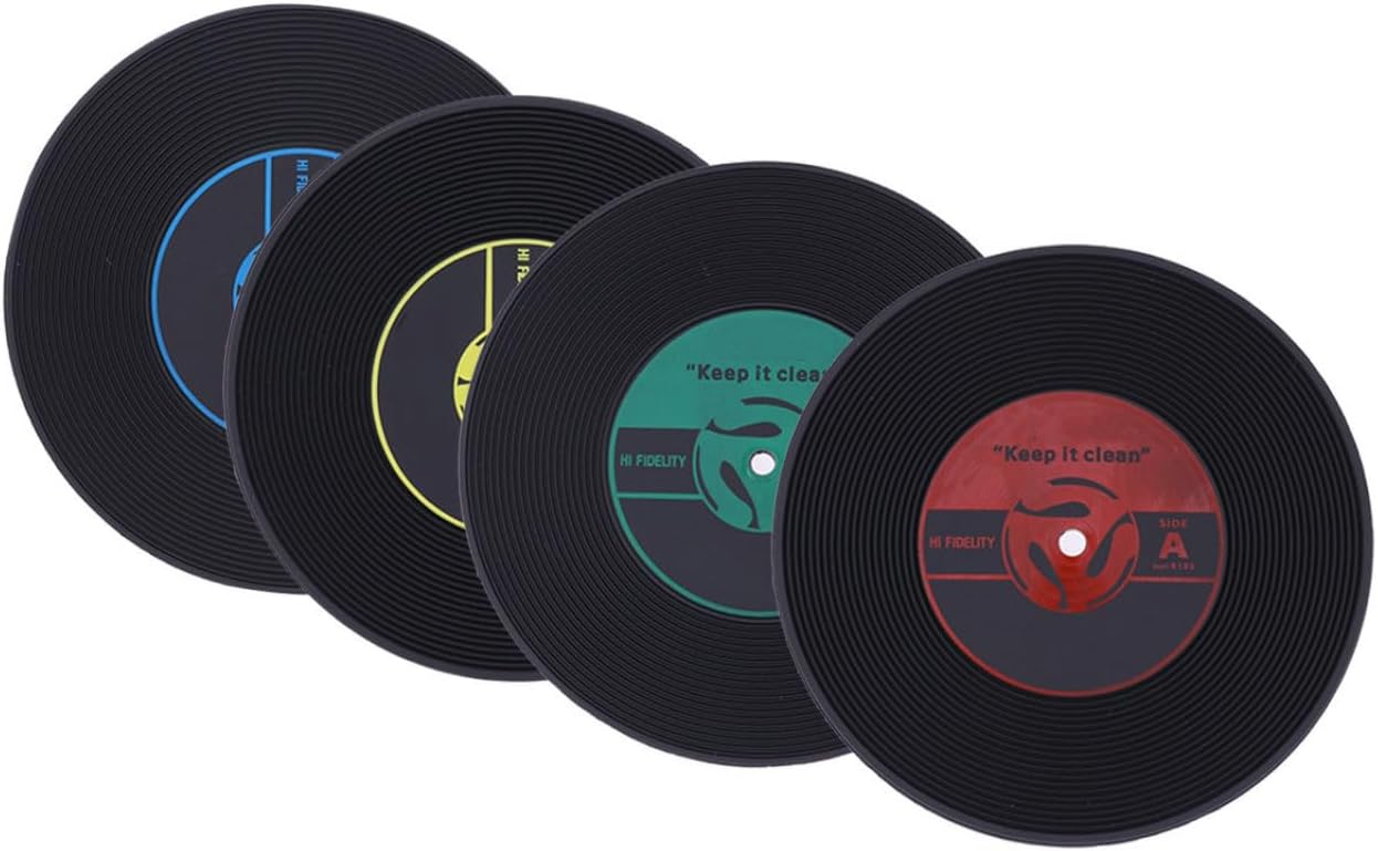 10pcs Colorful Vinyl Record Coasters Retro Music Themed Drink Cup Mats for Protecting Surfaces from Hot and Cold Beverages Sealed Design for Bar and Random Color