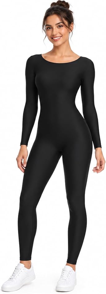 Womens Long Sleeve Unitard Dance Costume Spandex Full Body Suits One Piece Jumpsuits