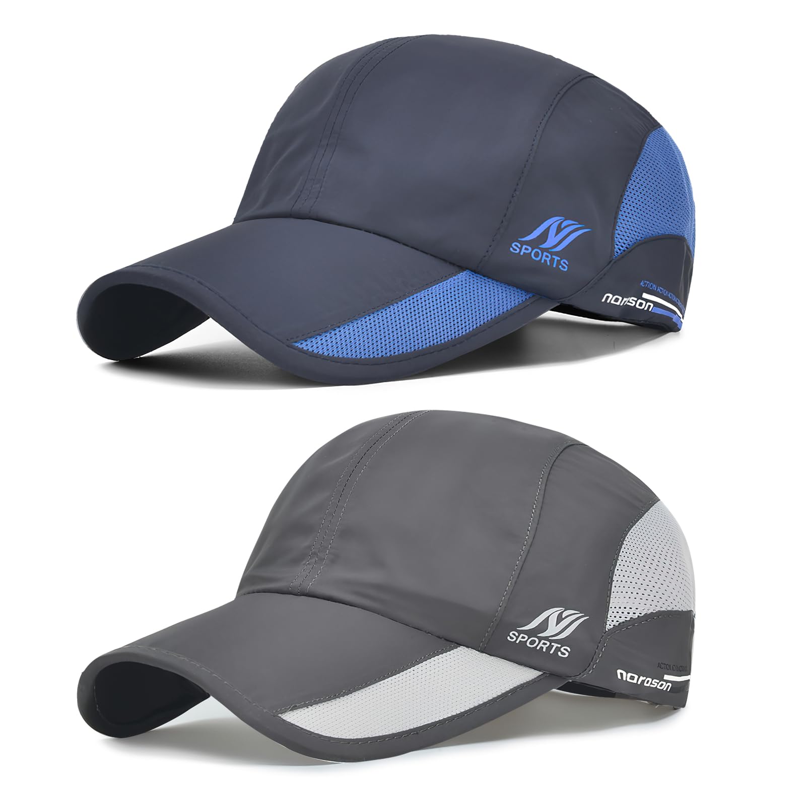 TAGVO Gorra de Béisbol de Malla Deportiva Unisex, Paquete de 2 Gorra de béisbol Transpirable y de Secado Rápido Ligero Sombrero de Verano Sombrero de Exterior para Hombre Correr y Caminar