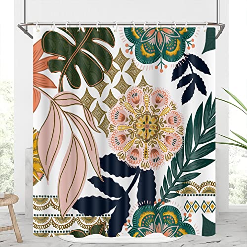 Arrebolart Boho Floral Shower Curtain 60x72 Inch Abstract Tropical Plant Flowers Leaves Shower Curtains Modern Art Home Bathtub Decor Washable Durable Polyester Fabric with Hooks