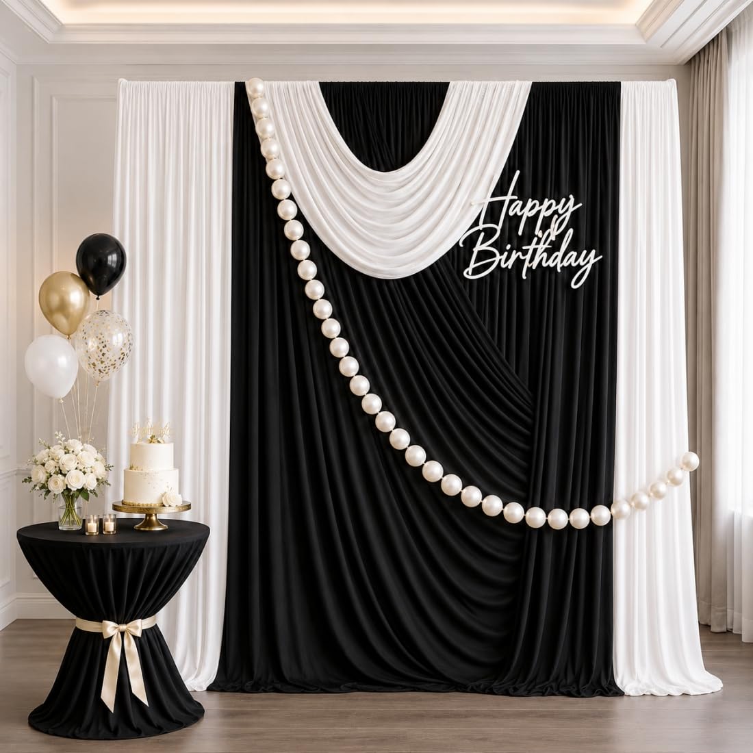 6 × 3,6 m schwarzer Hintergrundvorhänge für Partys und Hochzeiten | 4 Vorhangpaneele, je 1,5 × 3,6 m, aus dickem Polyester, knitterarm, waschbar und wiederverwendbar, mit 10 cm Stangentasche