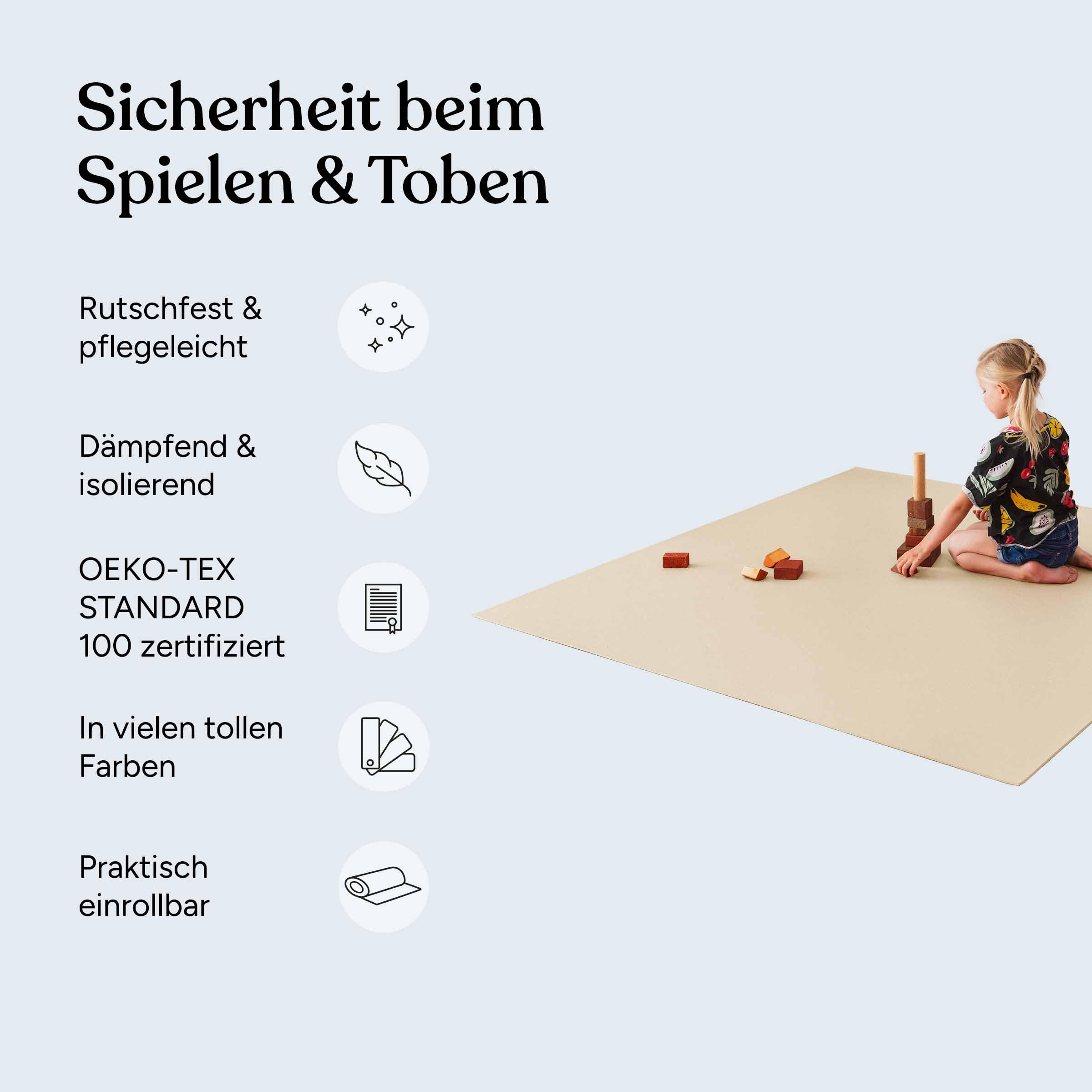 Ehrenkind® Made in Germany Anti-Rutsch Krabbelmatte Oeko-Tex Matten | Spielmatte Baby | Größe 120x180cm BEIGE