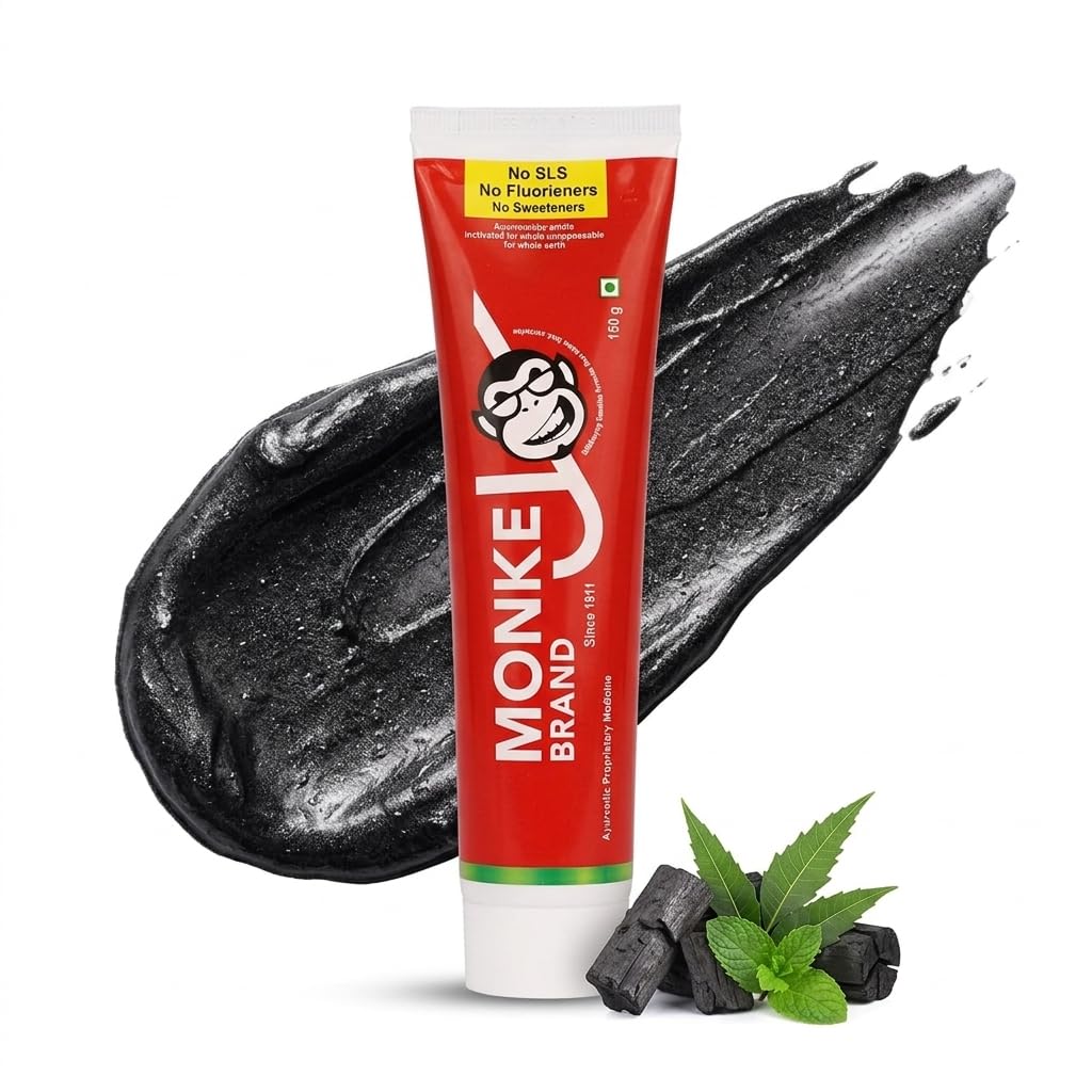 Monkey Brand Charcoal Toothpaste by Nogi (Since 1911) - Ayurvedic Whitening Toothpaste for Stain Removal & Total Oral Care | No SLS | No Fluoride | No Sweeteners | Ayurvedic & Fluoride-Free | 150g-image-5