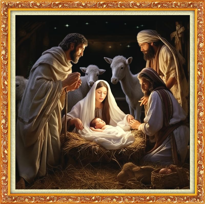 Image of Joyhoor Cross Stitch Kits for Beginners Stamped Cross-Stitch Supplies Needlework preprint Embroidery Kits for Adults DIY Needlepoint Kits Embroidery Patterns 11CT-Nativity 18.x18 inch
