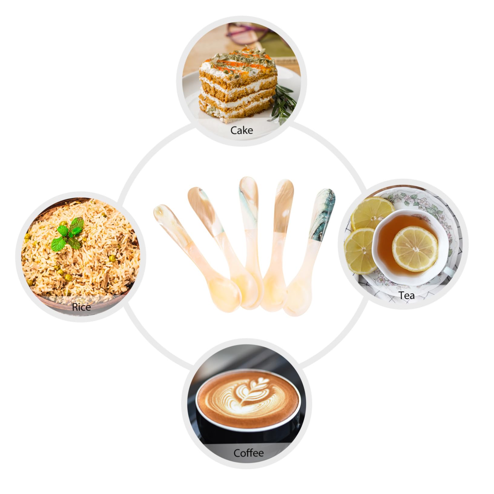 SOLUSTRE Set di 5 Cucchiaini da Caffè in Conchiglia Superficie Liscia, Design Creativo e Multifunzionale, per Casa e Dessert, Lunghezza 10 Cm