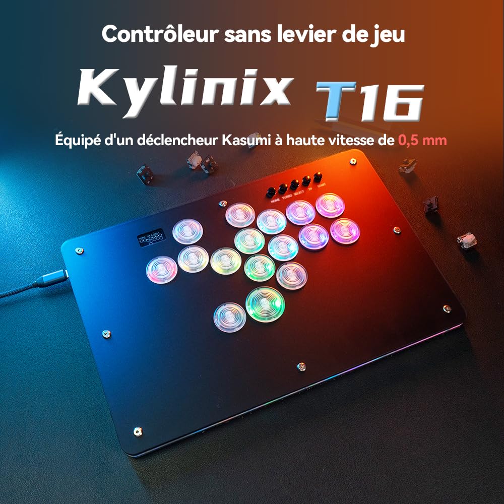 TIKITAKA Kylinix T16 with 0.5mm High-Speed Trigger KASUMI Switches, matto ABS Buttons, RGB lights, Leverless Controller 14mm Ultra-Thin SF6 PC/Switch