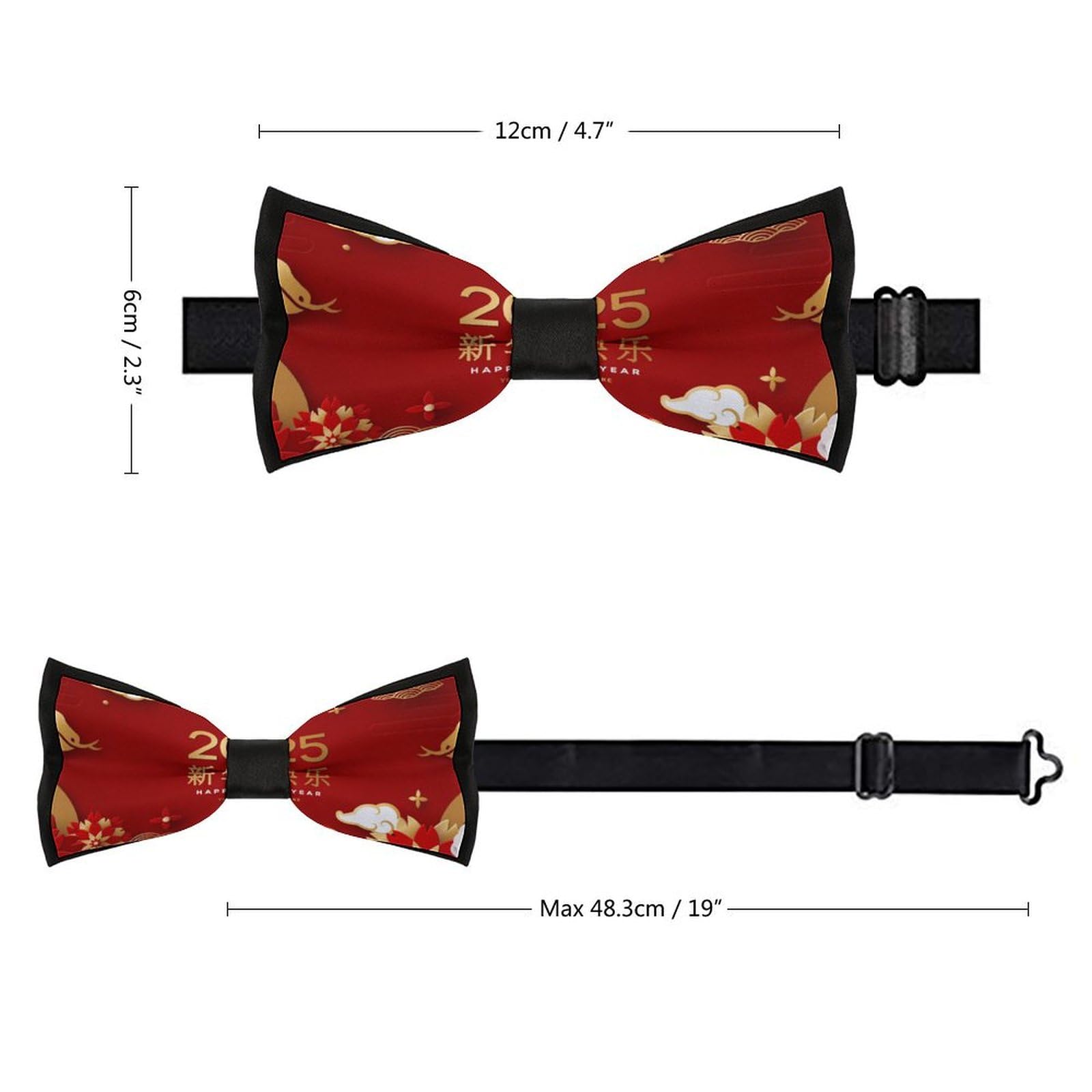 GoasNei Year Of The Snake 2025 Happy Chinese New Year 2025 Bow Tie for Men Adjustable Necktie Funny Tie Neck Ties for Weddings Party