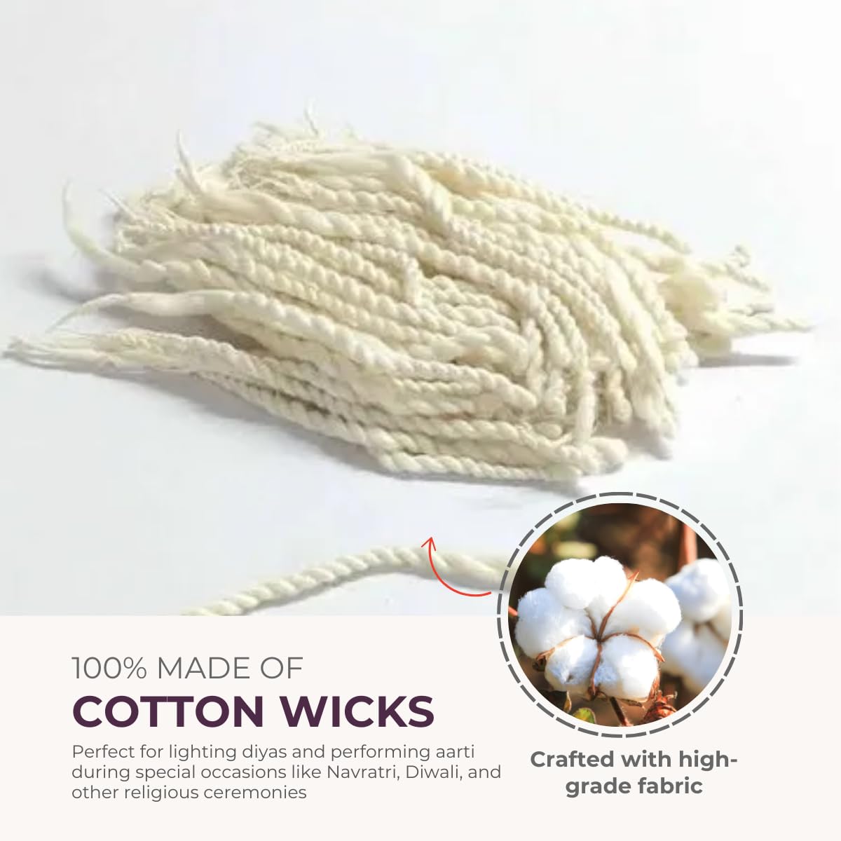 Handmade Cotton Wicks for Diya & Aarti - Pack of 360 -6 Handmade Cotton Wicks for Diya & Aarti - Pack of 360 -6