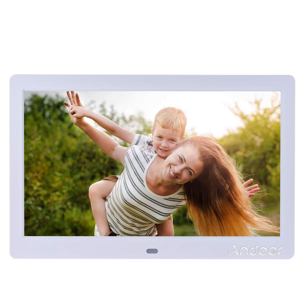 Eacam 10 Inch Wide LCD Screen Digital Photo Frame 1024 * 600 High Resolution Electronic Photo Frame with MP3 MP4 Video Player Clock Calendar Function 2.4G Remote Control